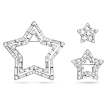Broche Stella, Parure (3), Étoile, Blanc, Métal rhodié - Swarovski, 5618048