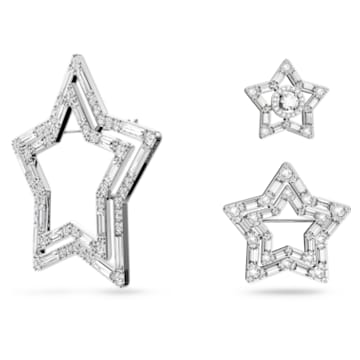 Stella 胸针, 套裝 (3), 星星, 白色, 鍍白金色 - Swarovski, 5618048
