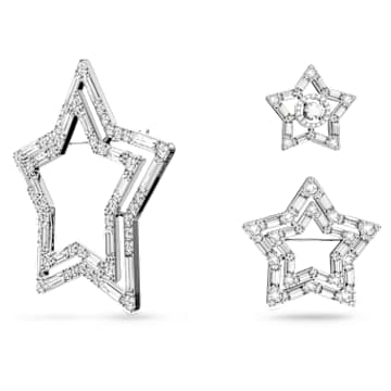 Stella Brosche, Set (3), Verschiedene Schliffe, Stern, Weiß, Rhodiniert - Swarovski, 5618048