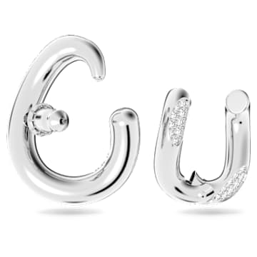 Orecchino ear cuff Dextera, Set (2), Design asimmetrico, Bianco, Placcato rodio - Swarovski, 5618303