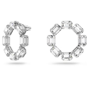 Millenia hoop earrings, Octagon cut, White, Rhodium plated - Swarovski, 5618629