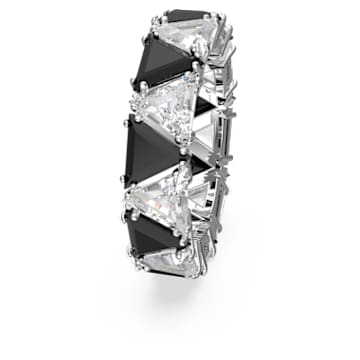 Ortyx cocktail ring, Triangle cut, Black, Rhodium plated - Swarovski, 5619153