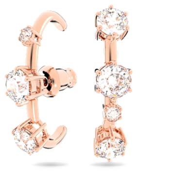 Constella 扣式耳環, 非對稱設計, 圓形切割, 白色, 鍍玫瑰金色調 - Swarovski, 5620130