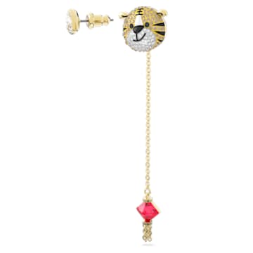 Zodiac Tiger 水滴形耳环, 非对称设计, 老虎, 流光溢彩, 镀金色调 - Swarovski, 5620293