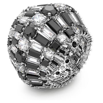Hyperbola cocktailring, Verschillende slijpvormen, Zwart, Rodium toplaag - Swarovski, 5620656