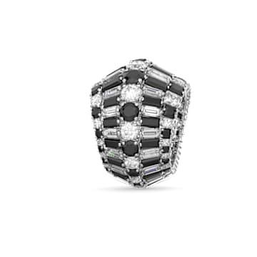 Hyperbola cocktailring, Verschillende slijpvormen, Zwart, Rodium toplaag - Swarovski, 5620660