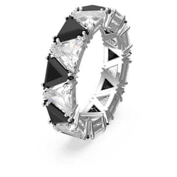 Ortyx cocktail ring, Triangle cut, Black, Rhodium plated - Swarovski, 5620674