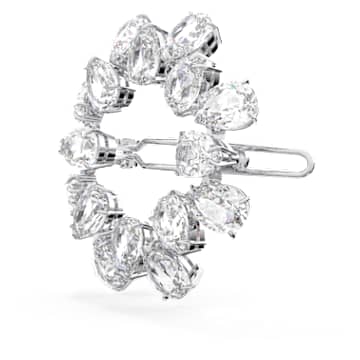 发夹, 梨形切割, 白色, 镀铑 - Swarovski, 5620834