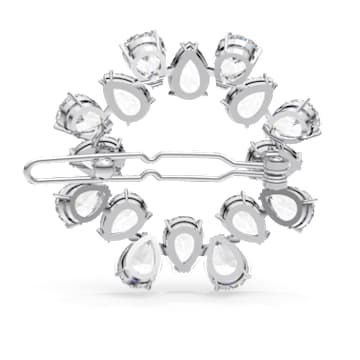 髮夾, 梨形切割, 白色, 鍍白金色 - Swarovski, 5620834