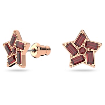 Stella stud earrings, Star, Red, Rose gold-tone plated - Swarovski, 5622153