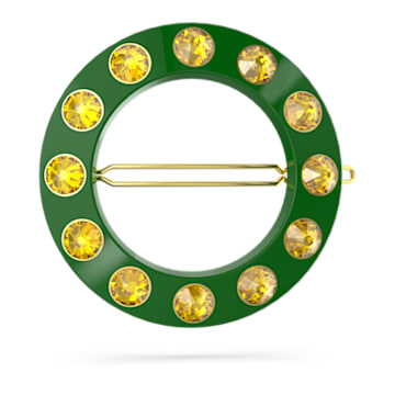 Hair clip, Round cut, Green, Gold-tone plated - Swarovski, 5622227