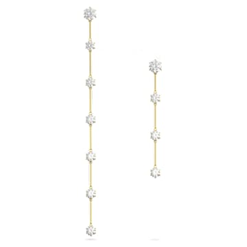 Constella 水滴形耳环, 非对称设计, 圆形切割, 白色, 闪耀的镀金色调 - Swarovski, 5622721