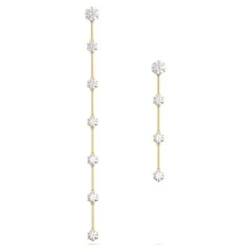Constella drop earrings, Asymmetrical design, Round cut, White, Shiny gold-tone plated by SWAROVSKI