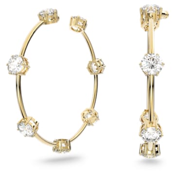 Constella hoop earrings, Round cut, Medium, White, Shiny gold-tone plated