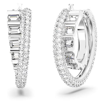 Rota hoop earrings, Mixed cuts, White, Rhodium plated - Swarovski, 5623483