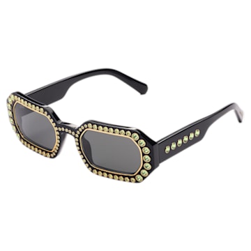 Sunglasses, Octagon, Pavé crystals, Black - Swarovski, 5625300