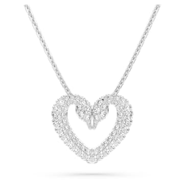 Una pendant, Pavé, Heart, Medium, White, Rhodium plated - Swarovski, 5625533