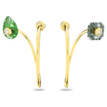 Numina drop earrings, Asymmetrical design, Mixed cuts, Long, Multicolored, Gold-tone plated - Swarovski, 5626077