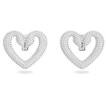 Una clip earrings, Pavé, Heart, Large, White, Rhodium plated - Swarovski, 5626172