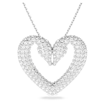 Pendentif Una, Cœur, Large, Blanc, Métal rhodié - Swarovski, 5626176