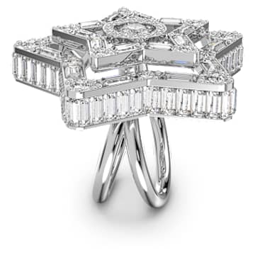 Stella cocktailring, Verschillende slijpvormen, Ster, Wit, Rodium toplaag - Swarovski, 5626370
