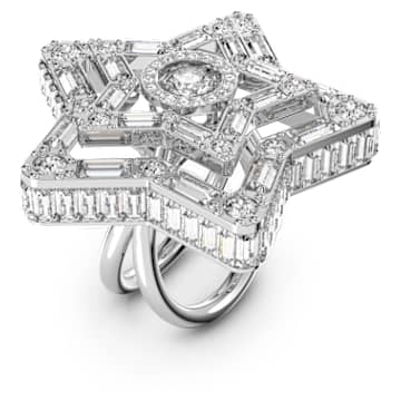 Stella cocktailring, Verschillende slijpvormen, Ster, Wit, Rodium toplaag - Swarovski, 5626371