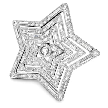 Stella ring, Star, Large, White, Rhodium plated - Swarovski, 5626373