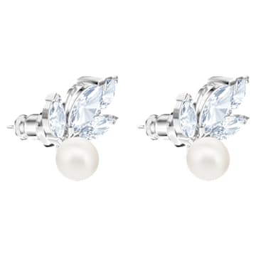 Orecchini a lobo Louison Pearl, Foglia, Bianchi, Placcato rodio - Swarovski, 5627346