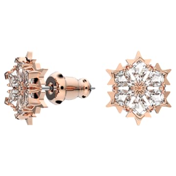 Clous d'oreilles Magic, Flocon de neige, Blanches, Placage de ton or rosé - Swarovski, 5627348