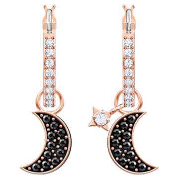 Swarovski Symbolic Moon Hoop Pierced Earrings, Black, Rose-gold tone plated - Swarovski, 5627352