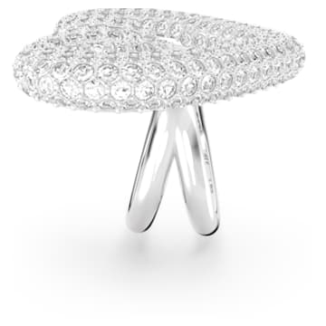 Una cocktail ring, Heart, Large, White, Rhodium plated - Swarovski, 5627368