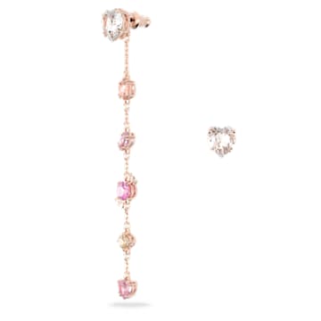 Gema 520 水滴形耳环, 不对称, 糖果和爱心, 粉红色, 镀玫瑰金色调 - Swarovski, 5627408