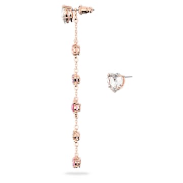 Gema 520 drop earrings, Asymmetrical, Candy and heart, Pink, Rose gold-tone plated - Swarovski, 5627408