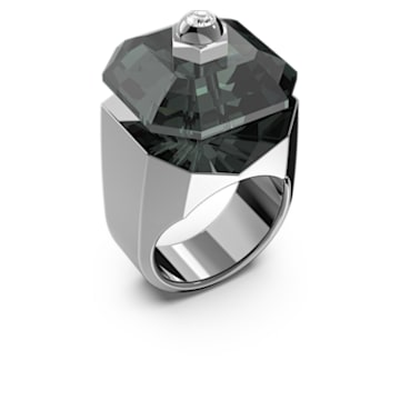 Numina ring, Octagon cut, Black, Ruthenium plated - Swarovski, 5628576