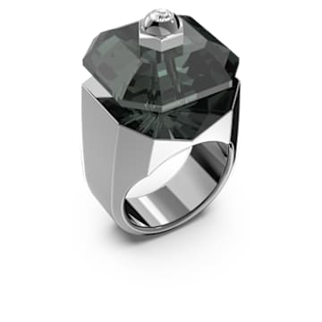 Numina cocktail ring, Octagon cut, Black, Ruthenium plated - Swarovski, 5628578