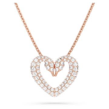 Una pendant, Heart, Medium, White, Rose gold-tone plated - Swarovski, 5628657