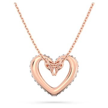 Una pendant, Heart, Medium, White, Rose gold-tone plated - Swarovski, 5628657