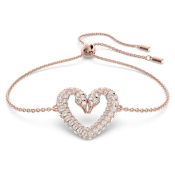Una bracelet, Pavé, Heart, Medium, White, Rose gold-tone plated - Swarovski, 5628658
