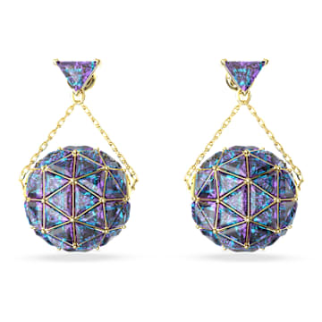 Orecchini pendenti Curiosa, Taglio triangolo, Blu, Placcato color oro - Swarovski, 5629229