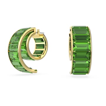 Matrix hoop earrings, Baguette cut, Green, Gold-tone plated - Swarovski, 5629297