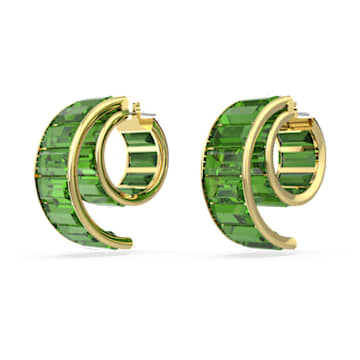 Pendientes de aro Matrix, Talla baguette, Verdes, Baño tono oro - Swarovski, 5629297