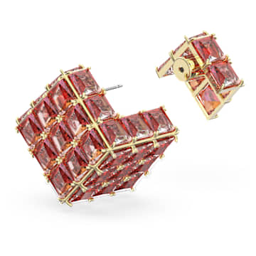 Clous d’oreille Curiosa, Mono, Taille carrée, Orange, Placage de ton or - Swarovski, 5630313