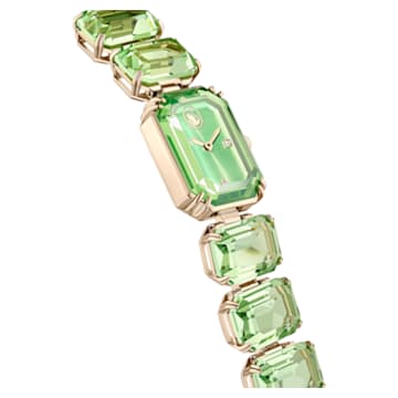Reloj, Pulsera de talla octogonal, Verde, Acabado tono oro champán - Swarovski, 5630834
