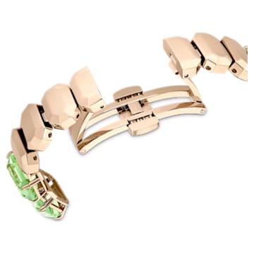 Zegarek, Bransoletka z kryształami w szlifie ośmiokątnym, Zielony, Powłoka w odcieniu szampańskiego złota - Swarovski, 5630834