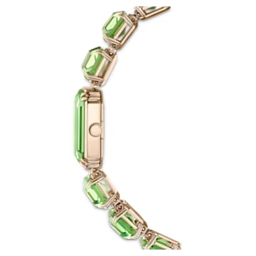 Zegarek, Bransoletka z kryształami w szlifie ośmiokątnym, Zielony, Powłoka w odcieniu szampańskiego złota - Swarovski, 5630834