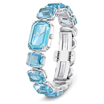 Zegarek, Bransoletka z kryształami w szlifie ośmiokątnym, Niebieski, Stal szlachetna - Swarovski, 5630840