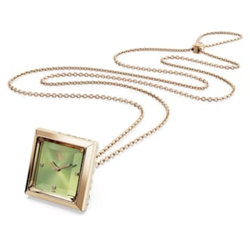 Pendant watch, Triangle cut, Green, Champagne gold-tone finish - Swarovski, 5631146