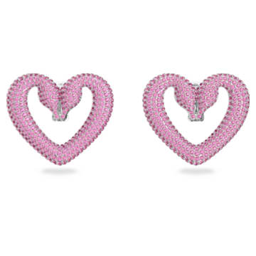 Una clip earrings, Heart, Large, Pink, Rhodium plated - Swarovski, 5631171
