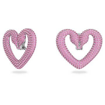 Σκουλαρίκια με κλιπ Una, Καρδιά, Ροζ, Επιμετάλλωση ροδίου - Swarovski, 5631171
