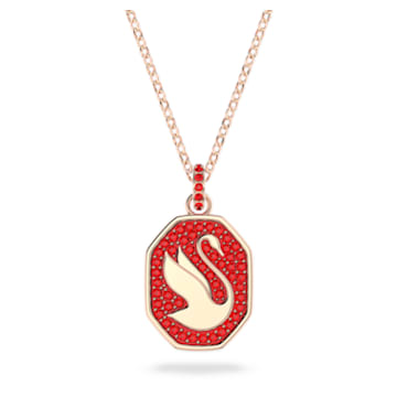 Signum necklace, Swan, Red, Rose-gold tone plated - Swarovski, 5631675